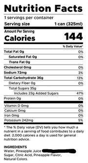 Perfect Pineapple With Pulp Ingredients Nutrition Facts